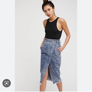 One Teaspoon blue society denim midi skirt